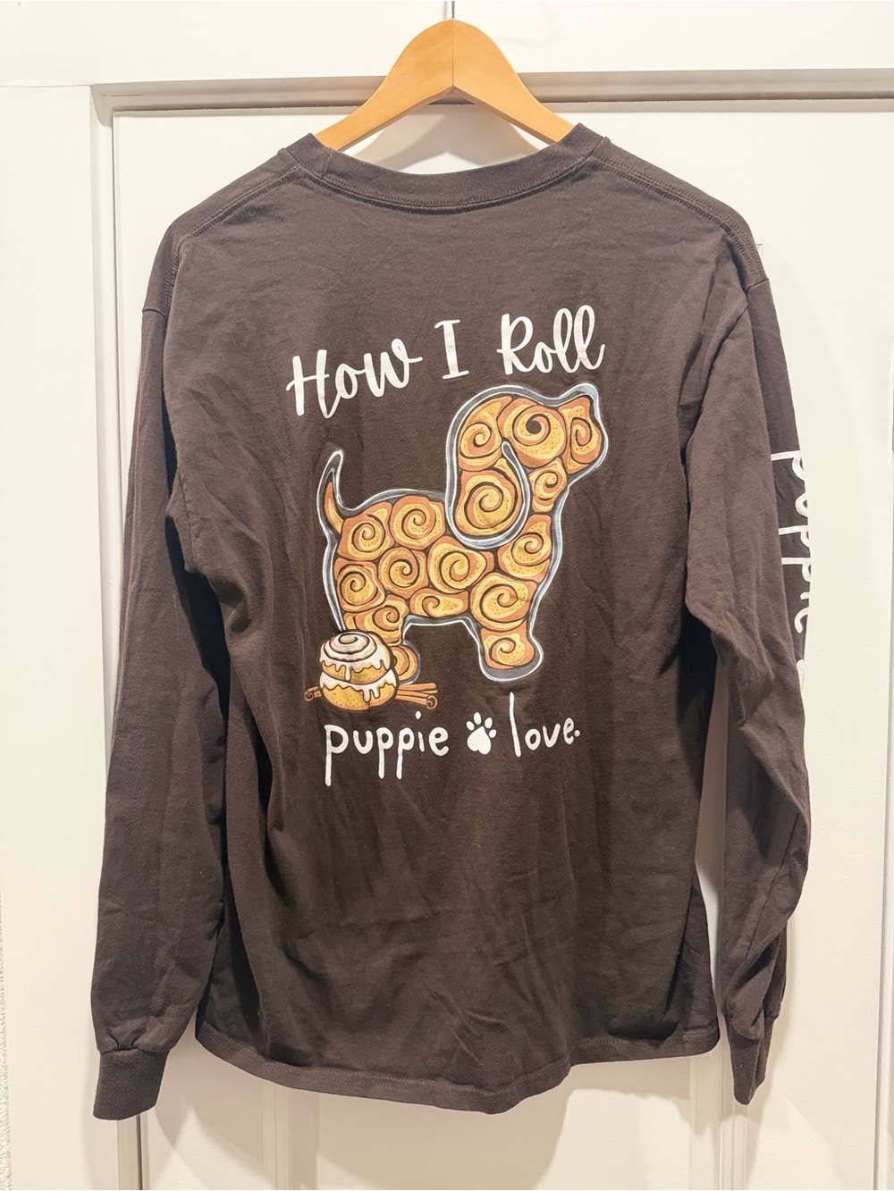 Puppy Love "How I Roll" Brown Long Sleeve Tee